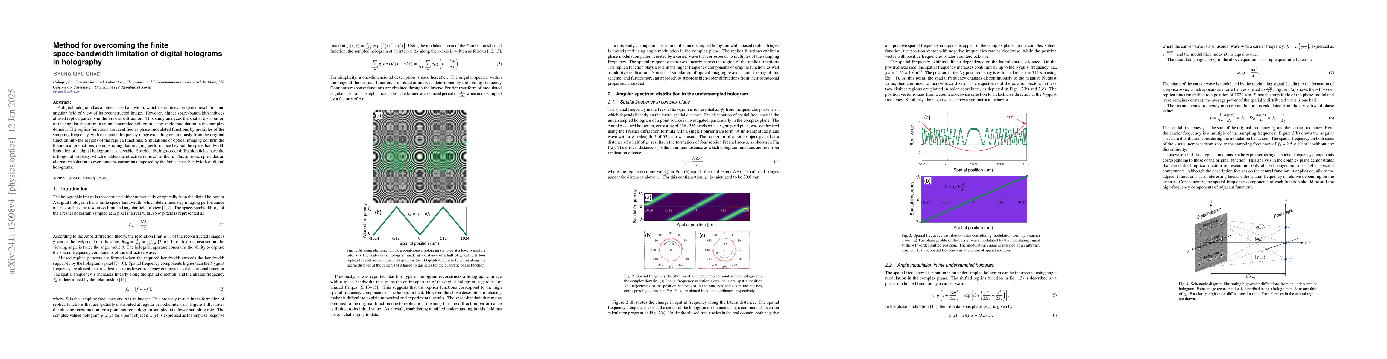 Thumbnail for Method for overcoming the finite space-bandwidth limitation of digital
  holograms in holography