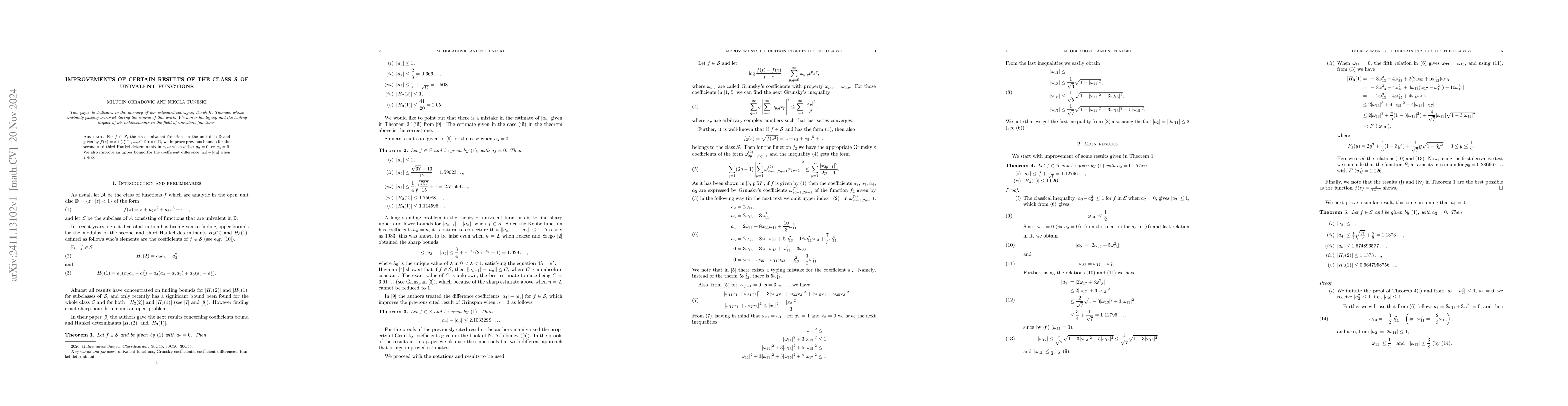 Thumbnail for Improvements of certain results of the class $\mathcal{S}$ of univalent
  functions