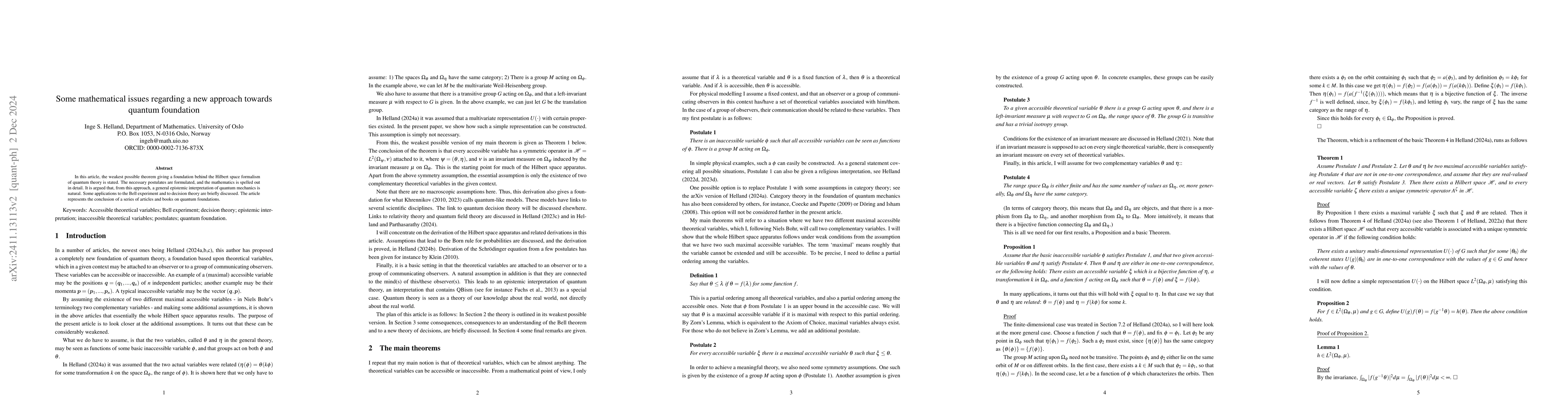 Thumbnail for Some mathematical issues regarding a new approach towards quantum
  foundation