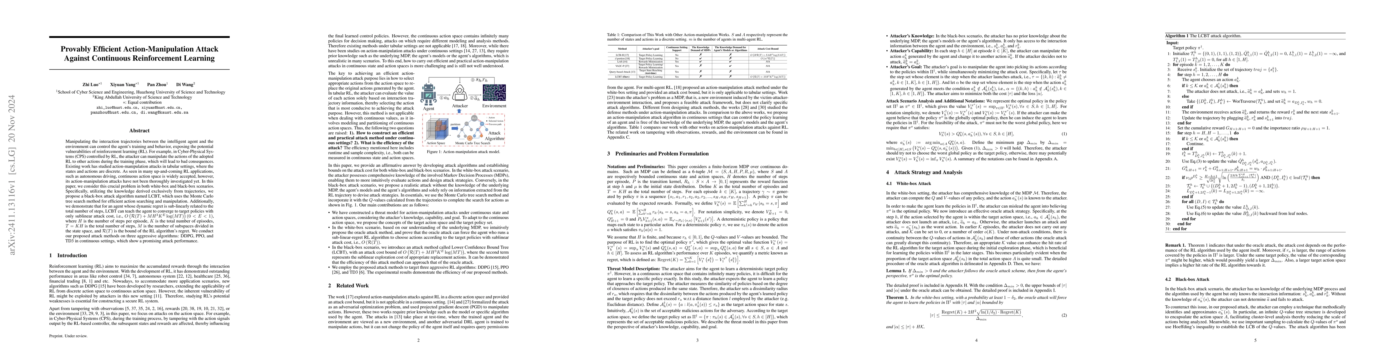 Thumbnail for Provably Efficient Action-Manipulation Attack Against Continuous
  Reinforcement Learning