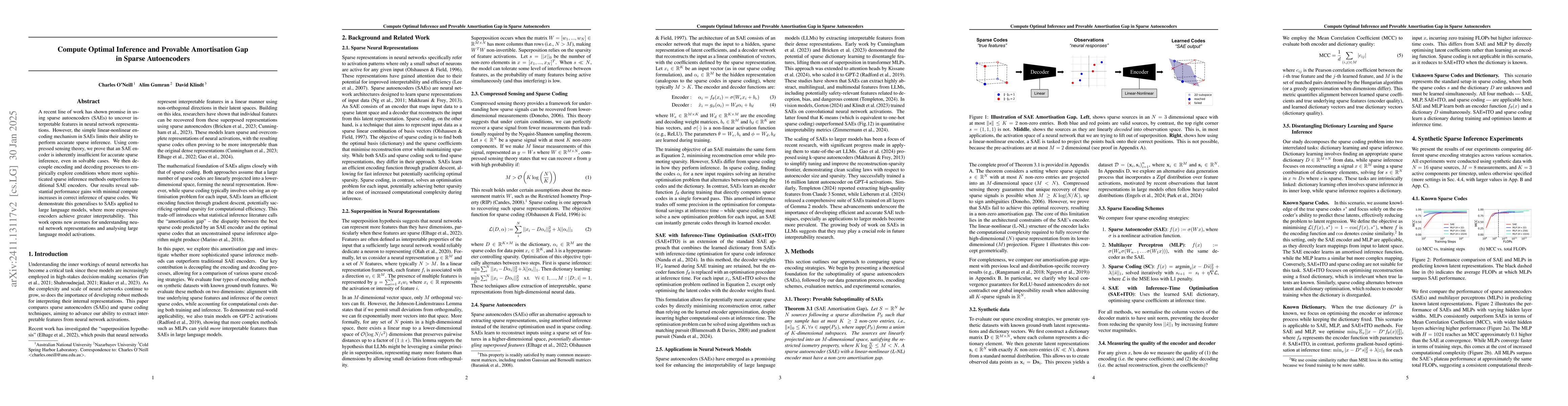 Thumbnail for Compute Optimal Inference and Provable Amortisation Gap in Sparse
  Autoencoders