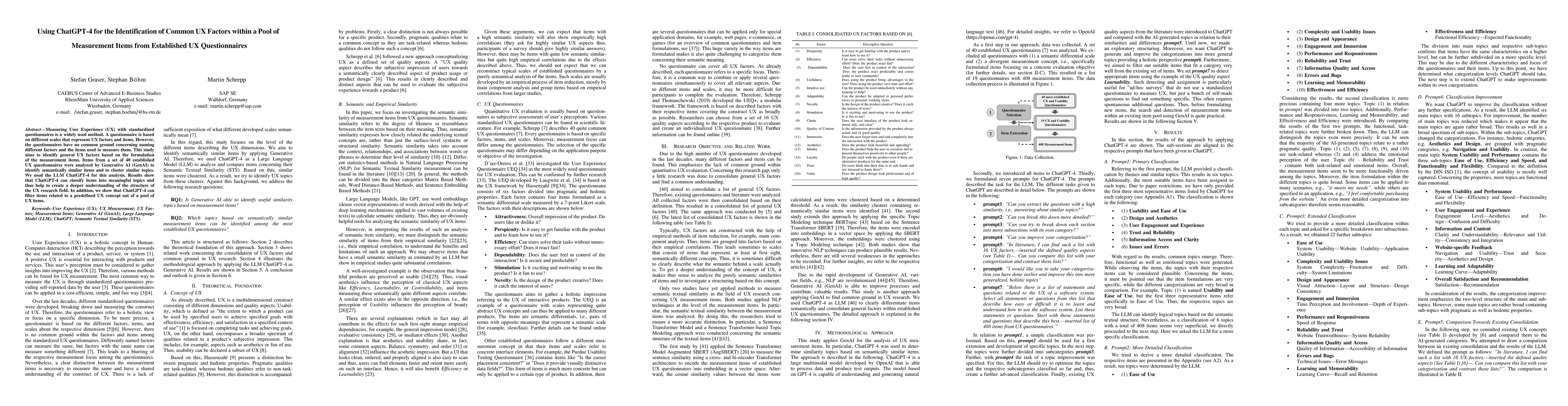 Thumbnail for Using ChatGPT-4 for the Identification of Common UX Factors within a
  Pool of Measurement Items from Established UX Questionnaires