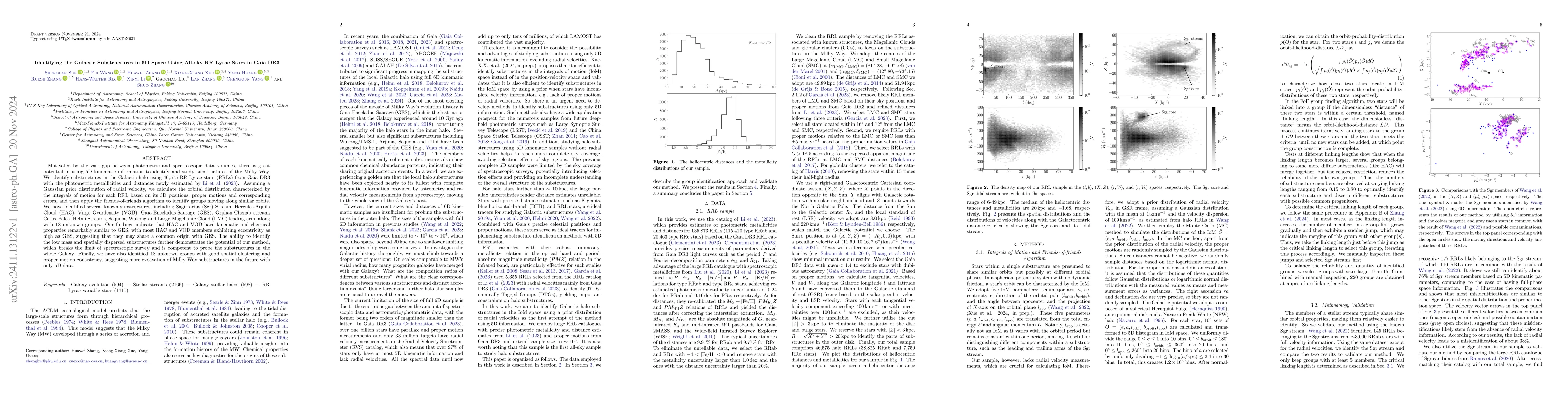 Thumbnail for Identifying the Galactic Substructures in 5D Space Using All-sky RR
  Lyrae Stars in Gaia DR3