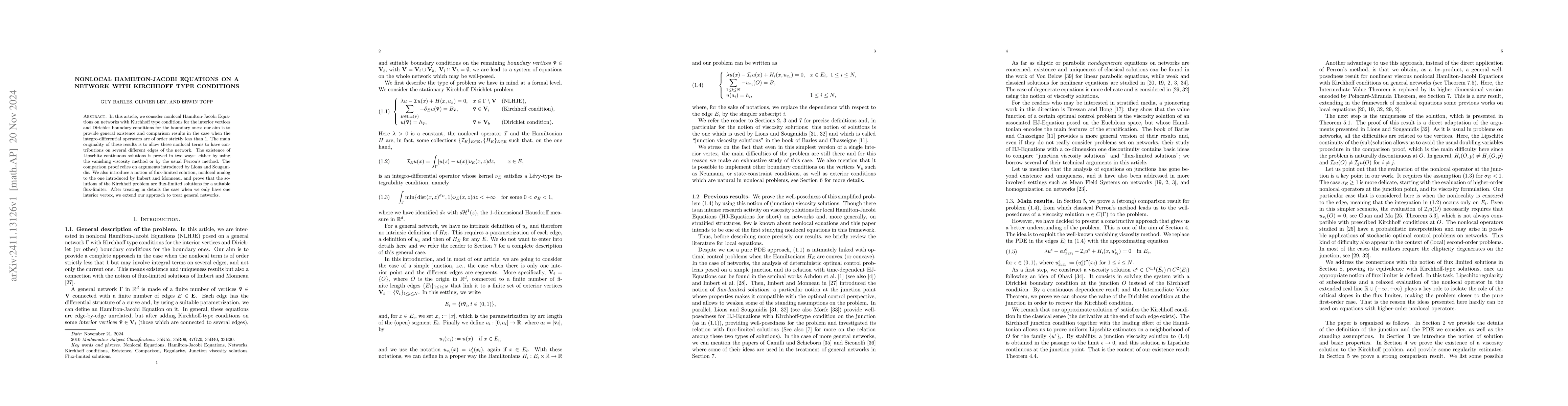 Thumbnail for Nonlocal Hamilton-Jacobi Equations on a network with Kirchhoff type
  conditions