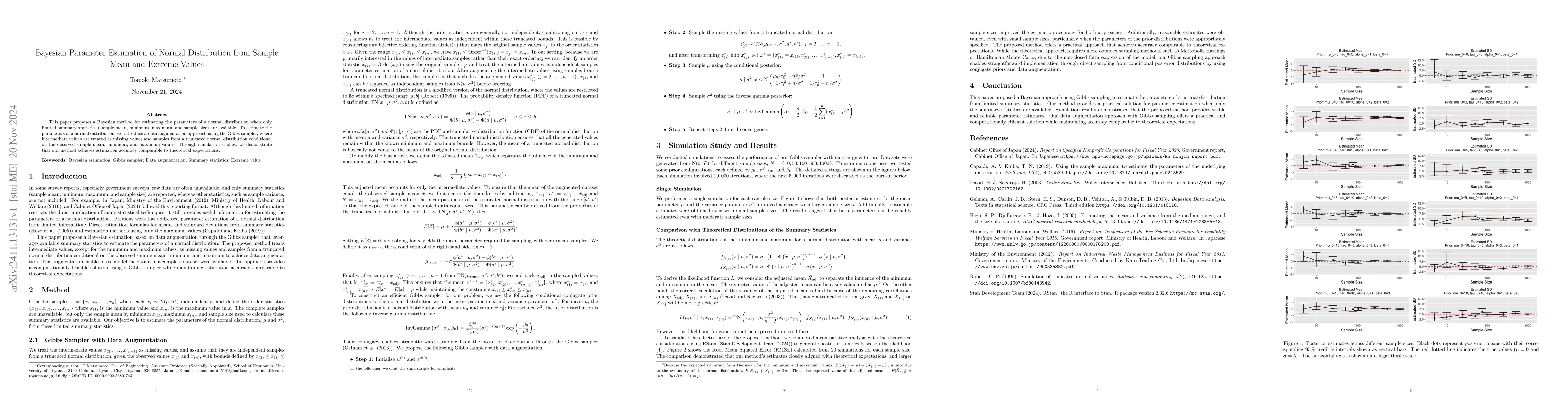 Thumbnail for Bayesian Parameter Estimation of Normal Distribution from Sample Mean
  and Extreme Values