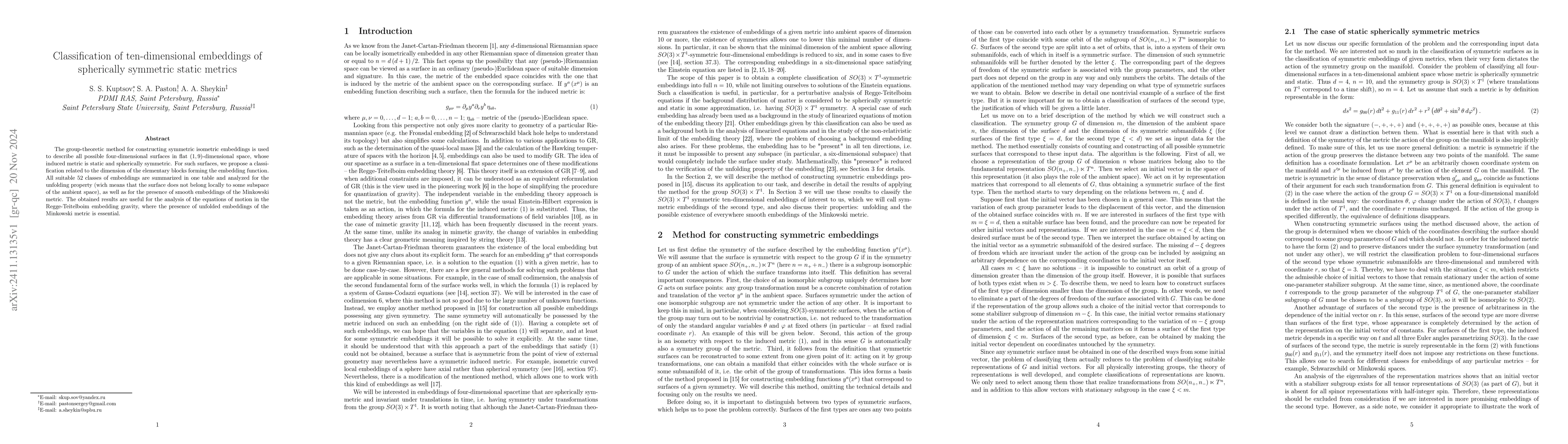 Thumbnail for Classification of ten-dimensional embeddings of spherically symmetric
  static metrics
