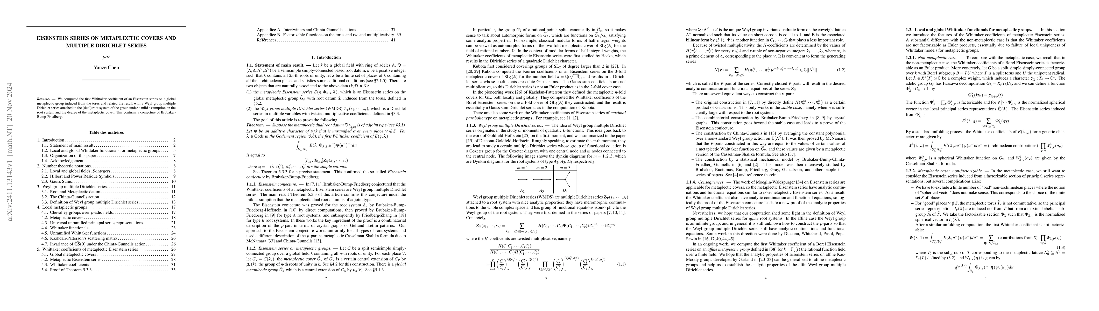 Thumbnail for Eisenstein Series on Metaplectic Covers and Multiple Dirichlet Series