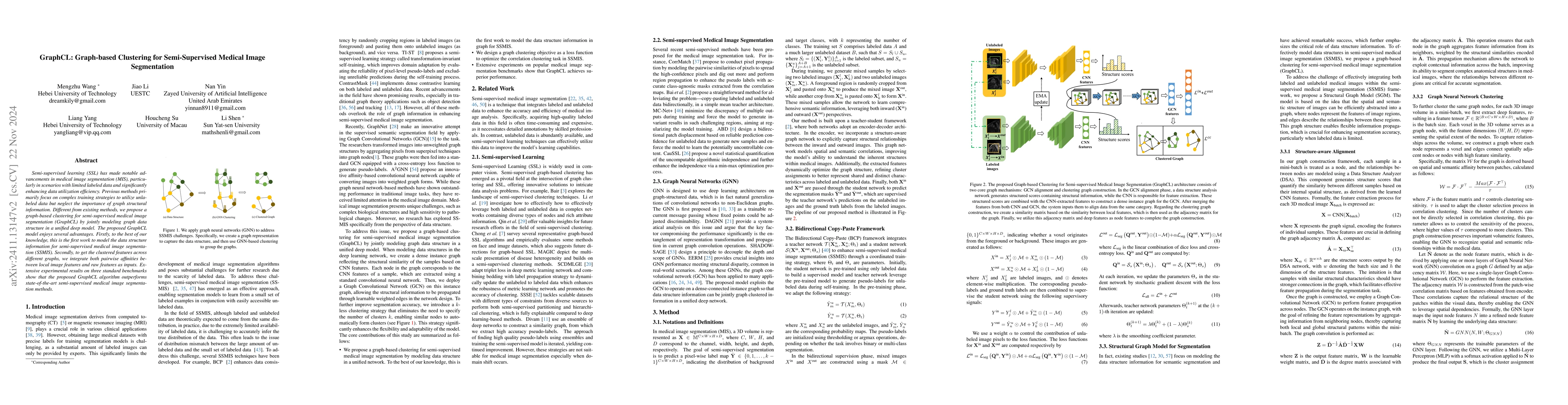 Thumbnail for GraphCL: Graph-based Clustering for Semi-Supervised Medical Image
  Segmentation