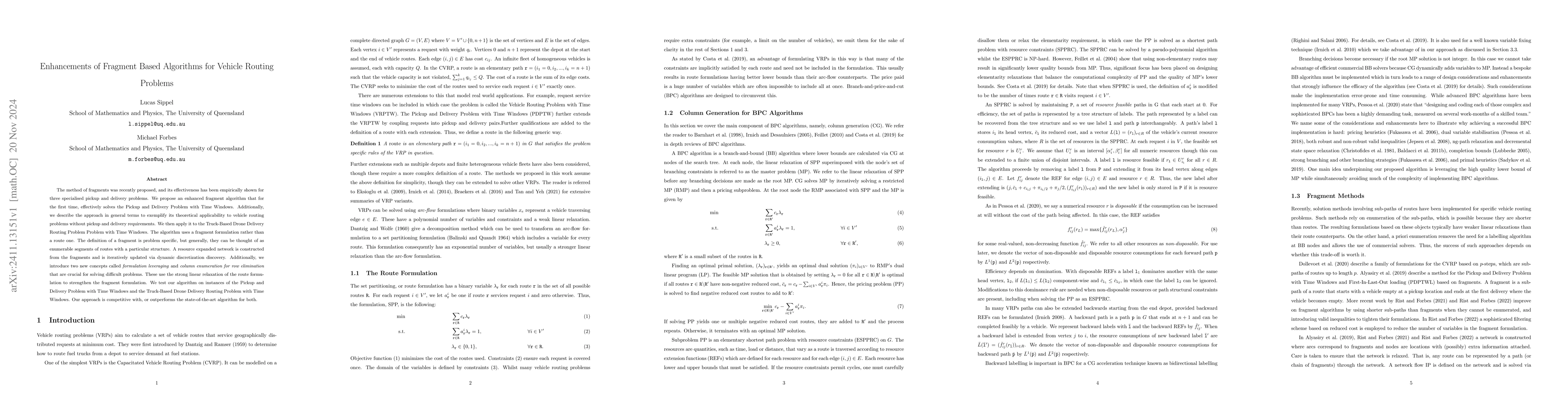 Thumbnail for Enhancements of Fragment Based Algorithms for Vehicle Routing Problems