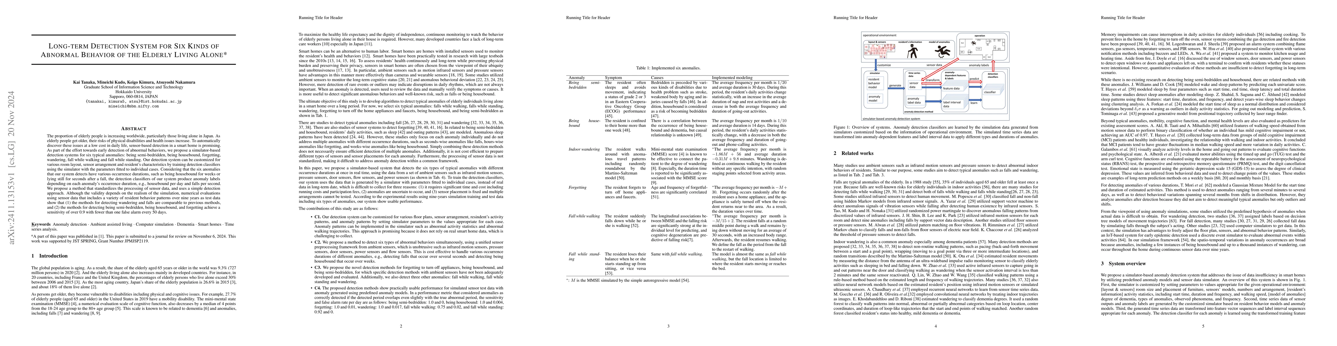 Thumbnail for Long-term Detection System for Six Kinds of Abnormal Behavior of the
  Elderly Living Alone