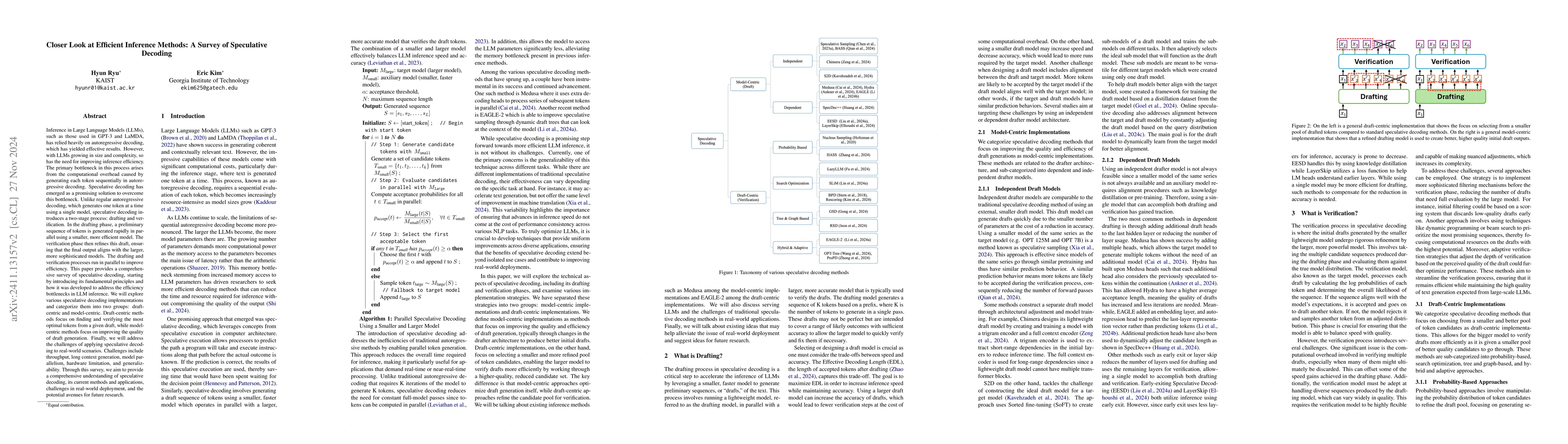 Thumbnail for Closer Look at Efficient Inference Methods: A Survey of Speculative
  Decoding