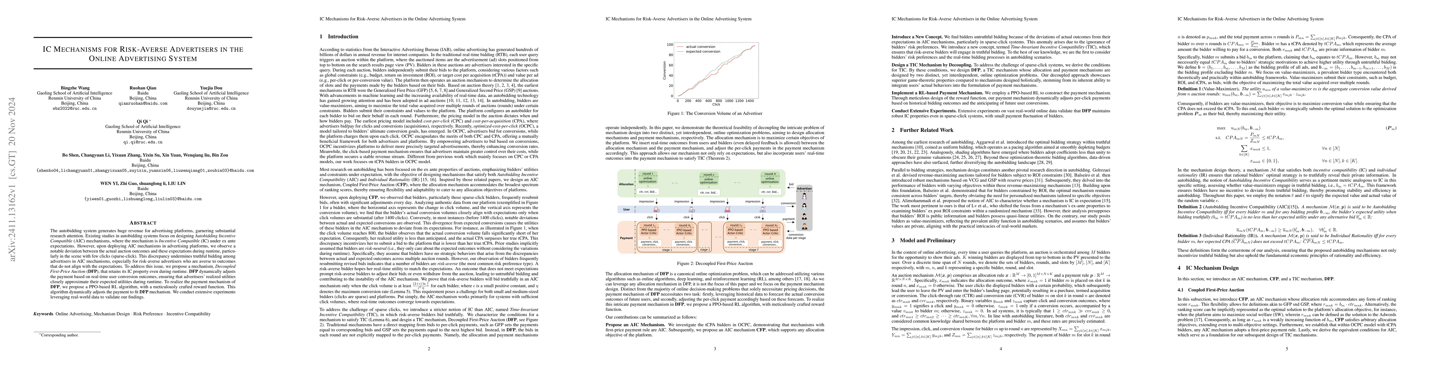 Thumbnail for IC Mechanisms for Risk-Averse Advertisers in the Online Advertising
  System