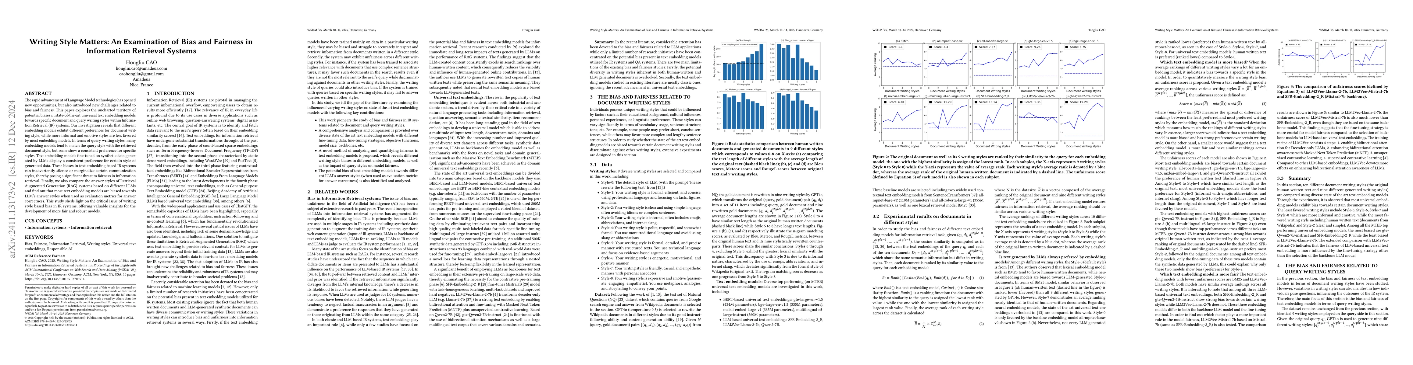 Thumbnail for Writing Style Matters: An Examination of Bias and Fairness in
  Information Retrieval Systems
