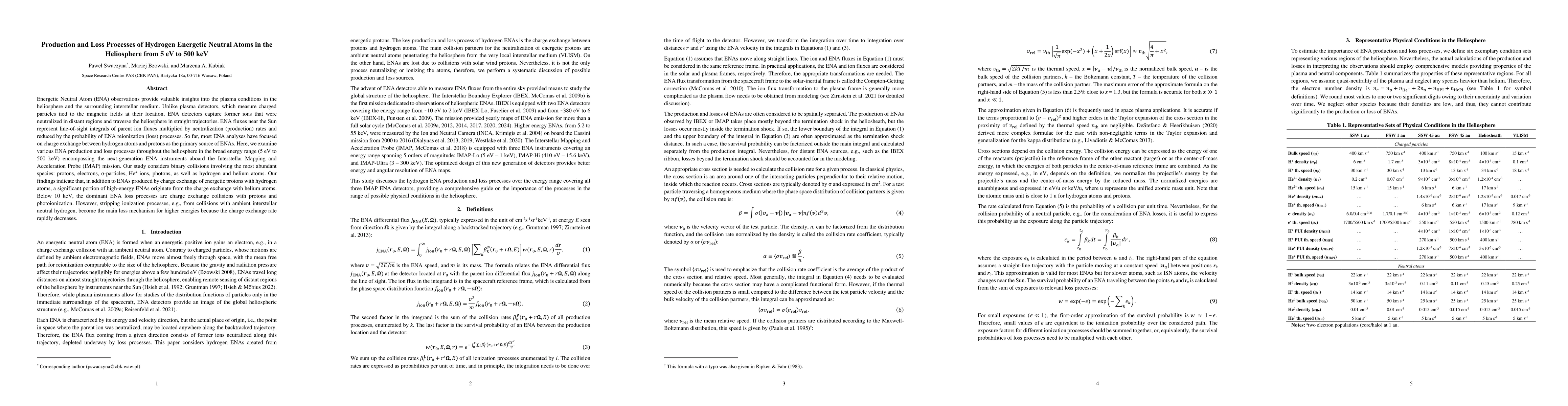 Thumbnail for Production and Loss Processes of Hydrogen Energetic Neutral Atoms in the
  Heliosphere from 5 eV to 500 keV