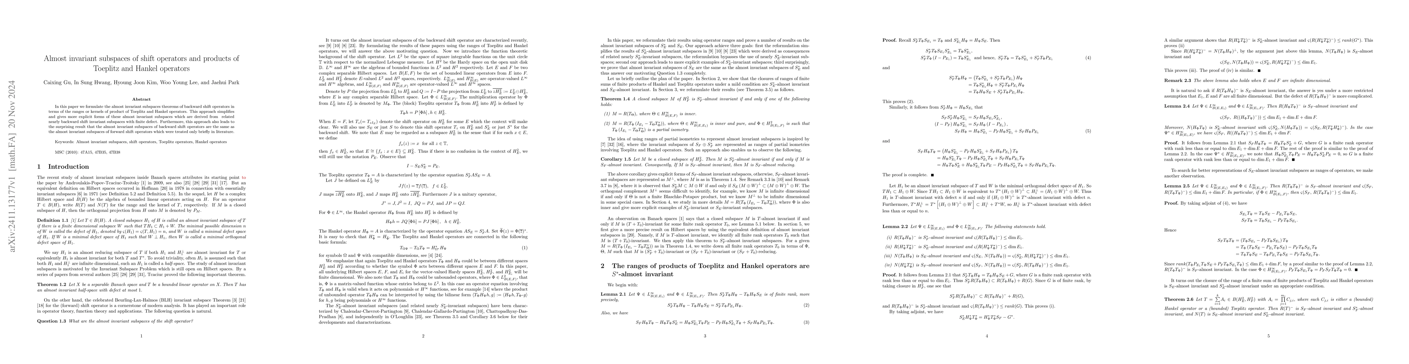 Thumbnail for Almost invariant subspaces of shift operators and products of Toeplitz
  and Hankel operators