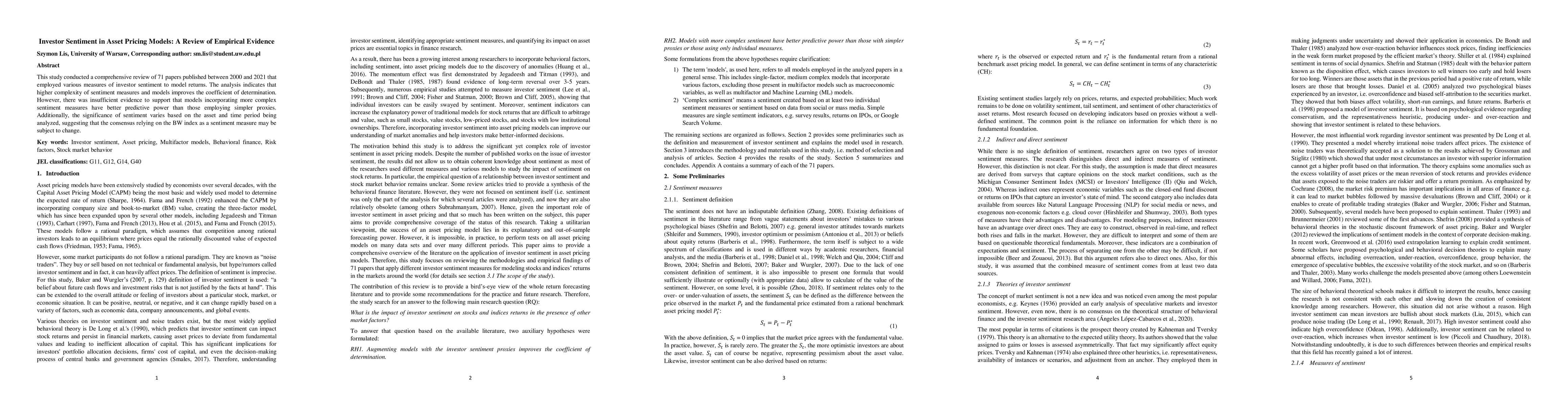 Thumbnail for Investor Sentiment in Asset Pricing Models: A Review of Empirical
  Evidence
