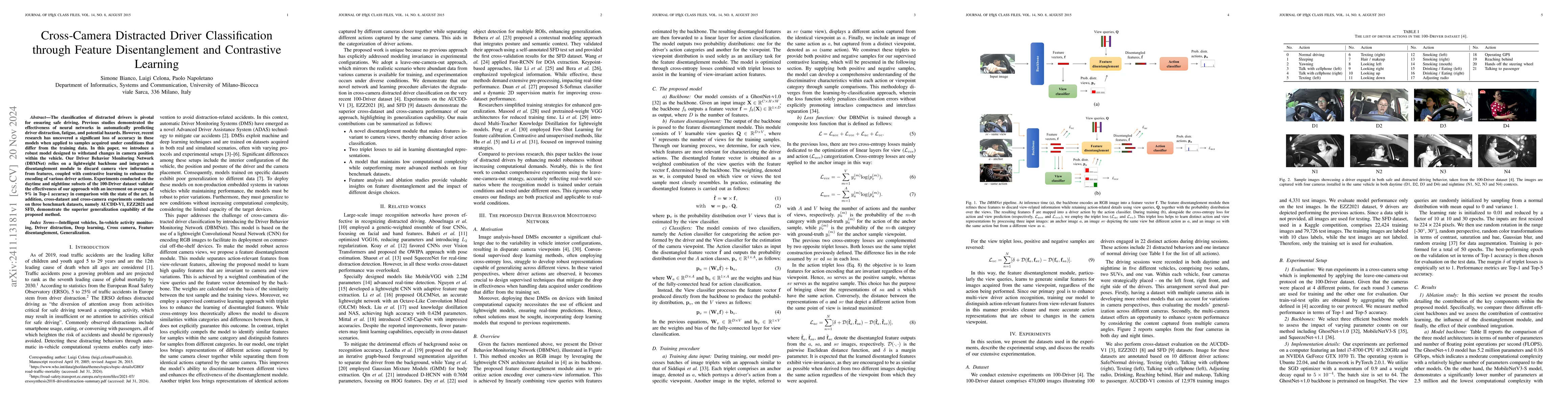 Thumbnail for Cross-Camera Distracted Driver Classification through Feature
  Disentanglement and Contrastive Learning