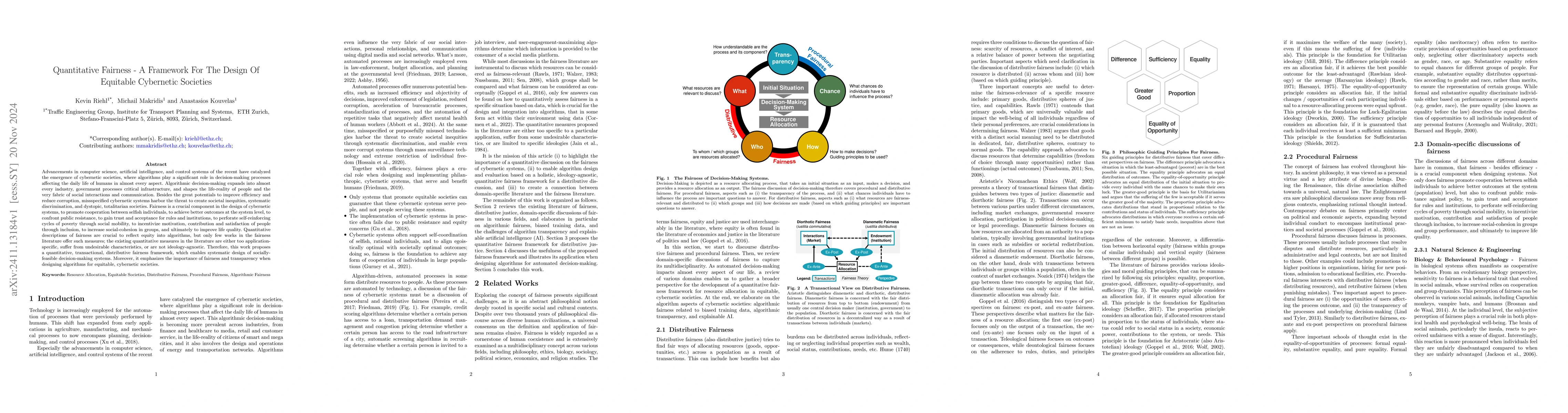 Thumbnail for Quantitative Fairness -- A Framework For The Design Of Equitable
  Cybernetic Societies