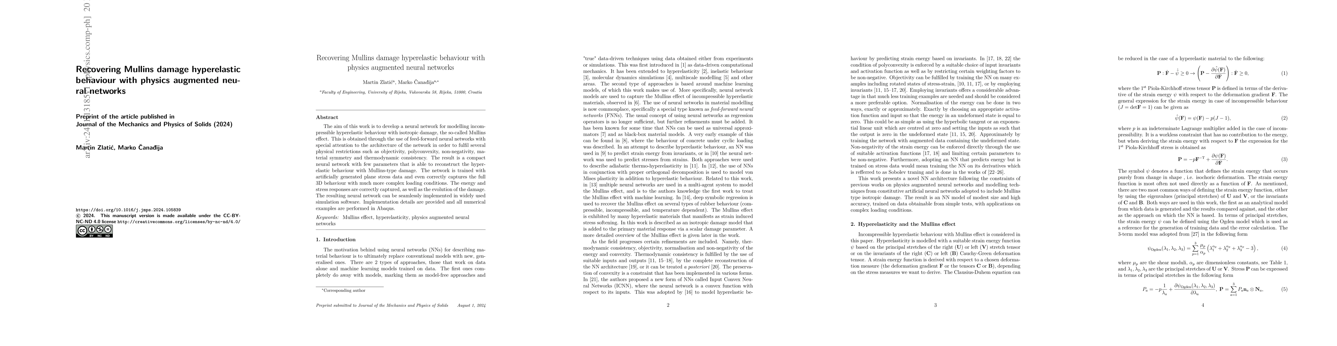Thumbnail for Recovering Mullins damage hyperelastic behaviour with physics augmented
  neural networks