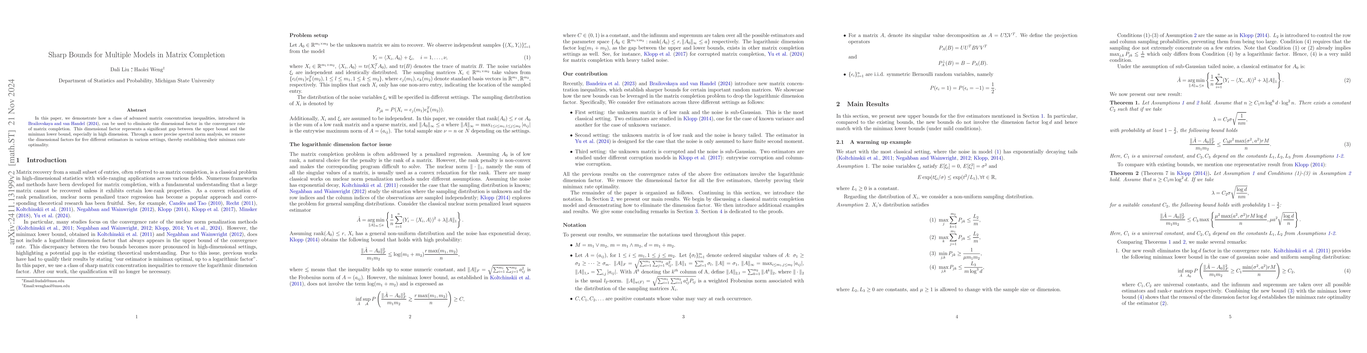 Thumbnail for Sharp Bounds for Multiple Models in Matrix Completion