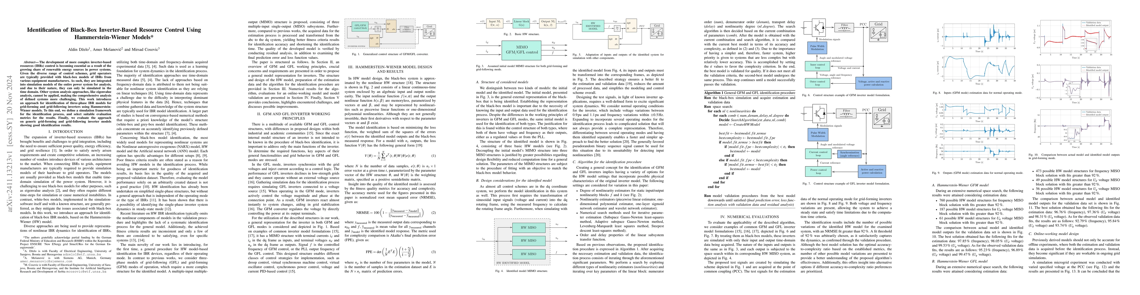 Thumbnail for Identification of Black-Box Inverter-Based Resource Control Using
  Hammerstein-Wiener Models