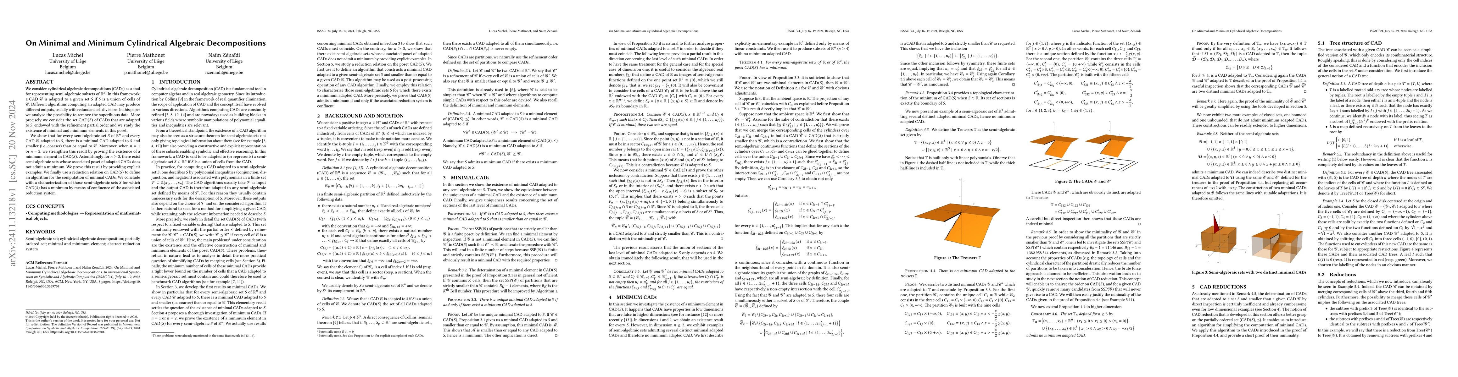 Thumbnail for On Minimal and Minimum Cylindrical Algebraic Decompositions
