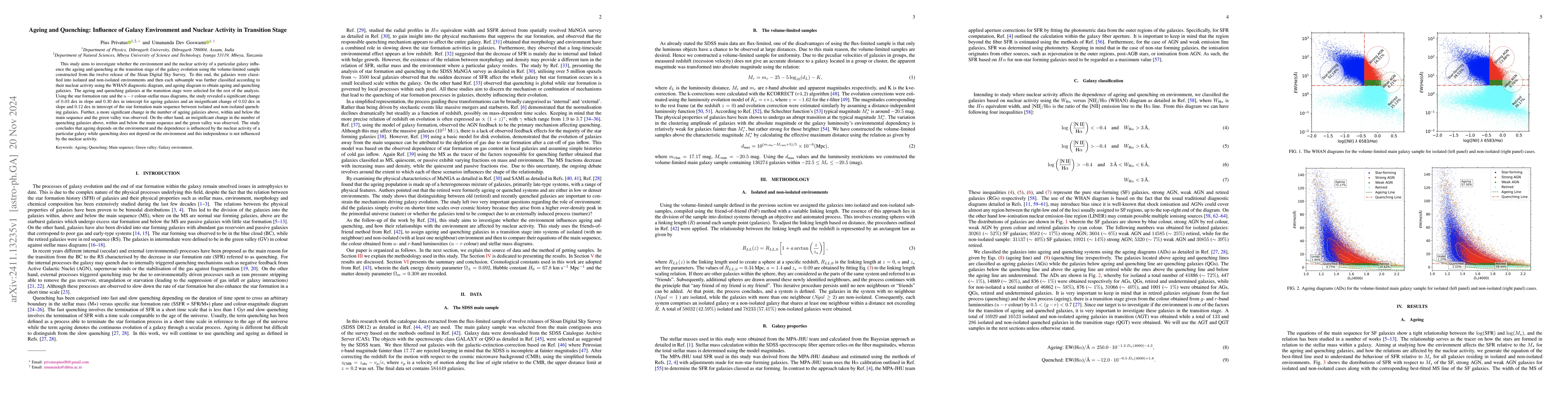 Thumbnail for Ageing and Quenching: Influence of Galaxy Environment and Nuclear
  Activity in Transition Stage