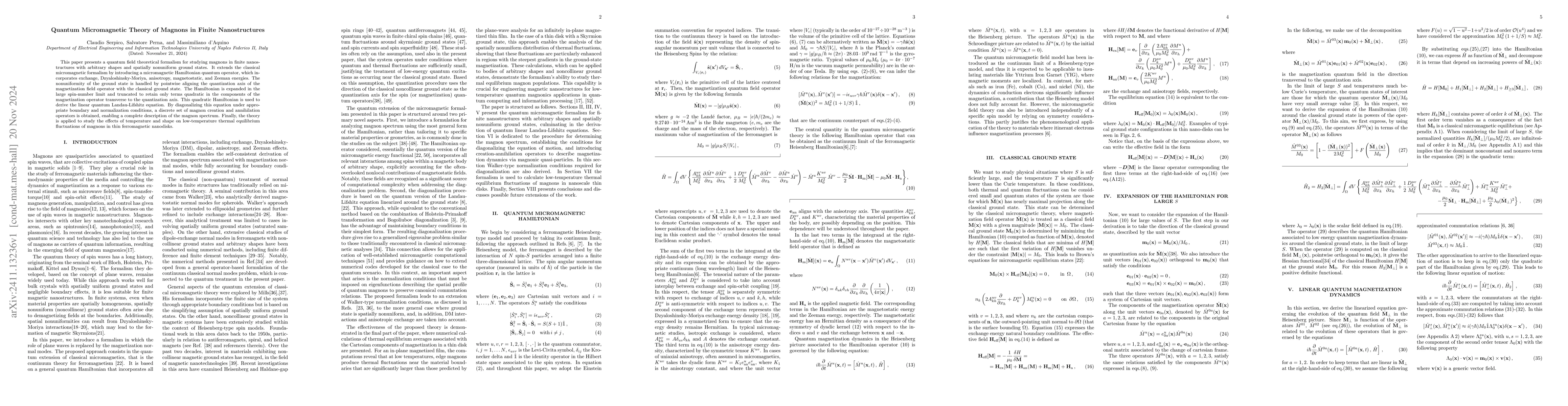 Thumbnail for Quantum Micromagnetic Theory of Magnons in Finite Nanostructures