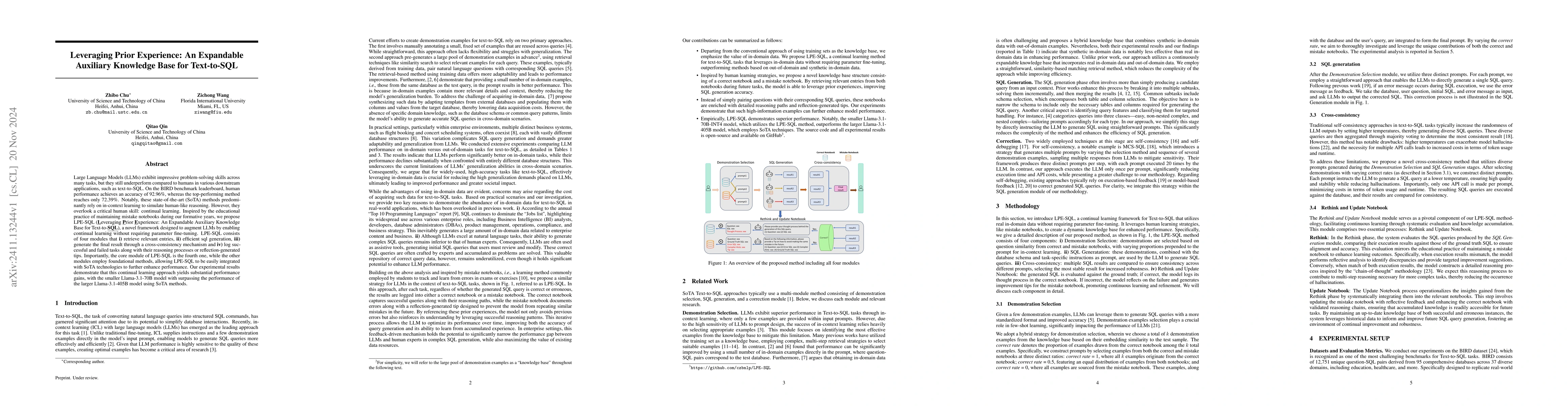 Thumbnail for Leveraging Prior Experience: An Expandable Auxiliary Knowledge Base for
  Text-to-SQL