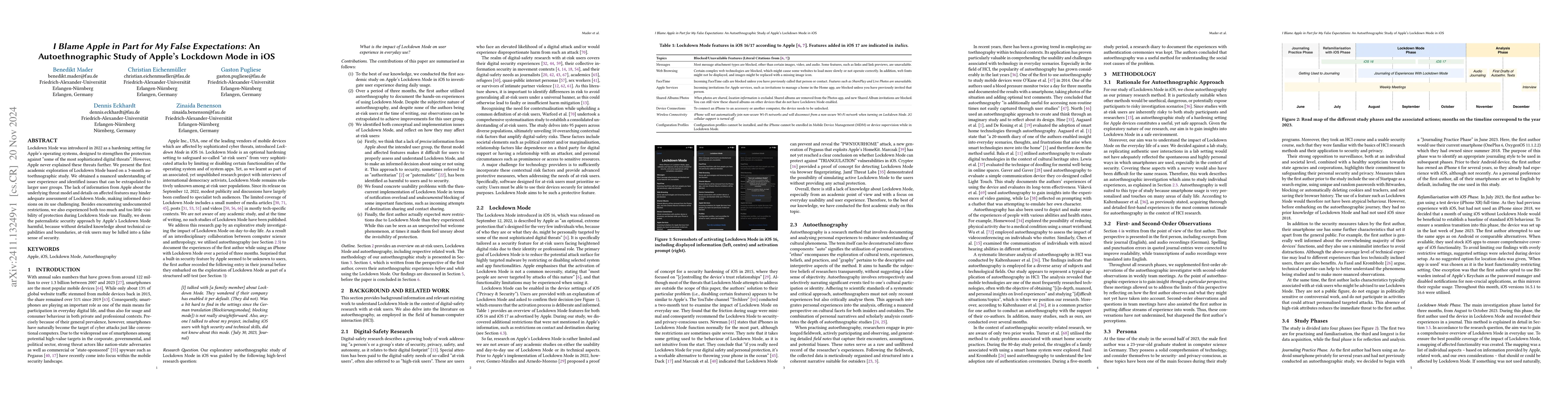 Thumbnail for I Blame Apple in Part for My False Expectations: An Autoethnographic
  Study of Apple's Lockdown Mode in iOS