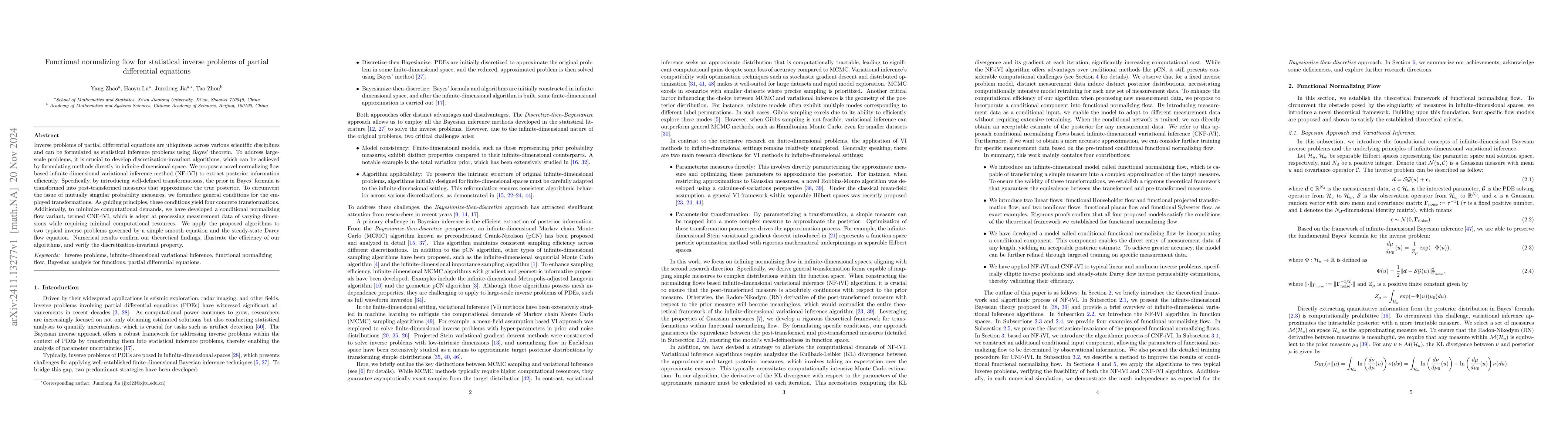 Thumbnail for Functional normalizing flow for statistical inverse problems of partial
  differential equations