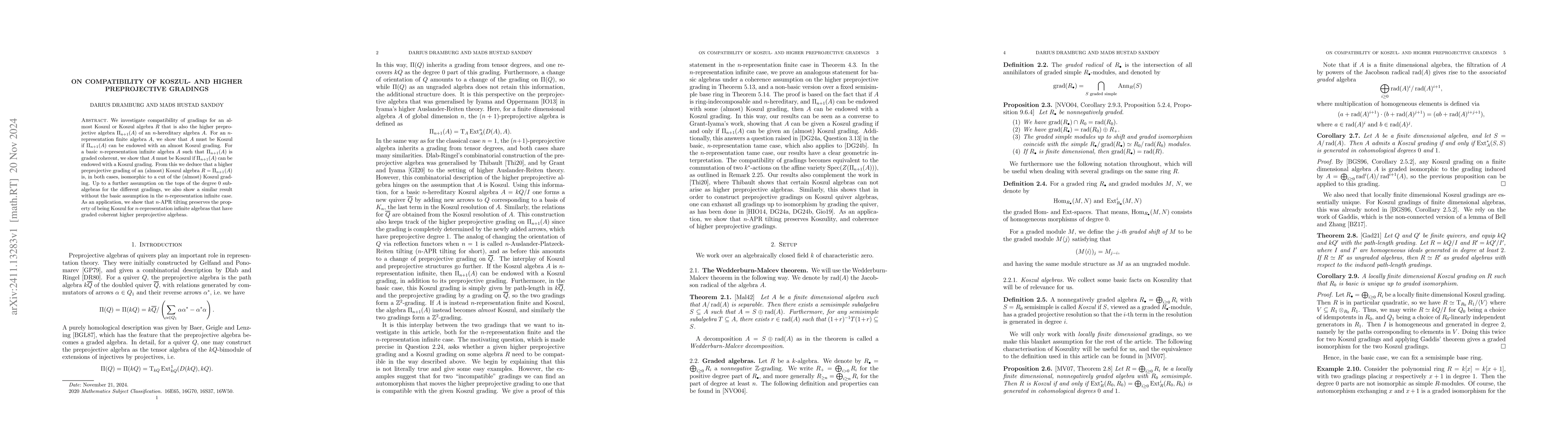 Thumbnail for On compatibility of Koszul- and higher preprojective gradings