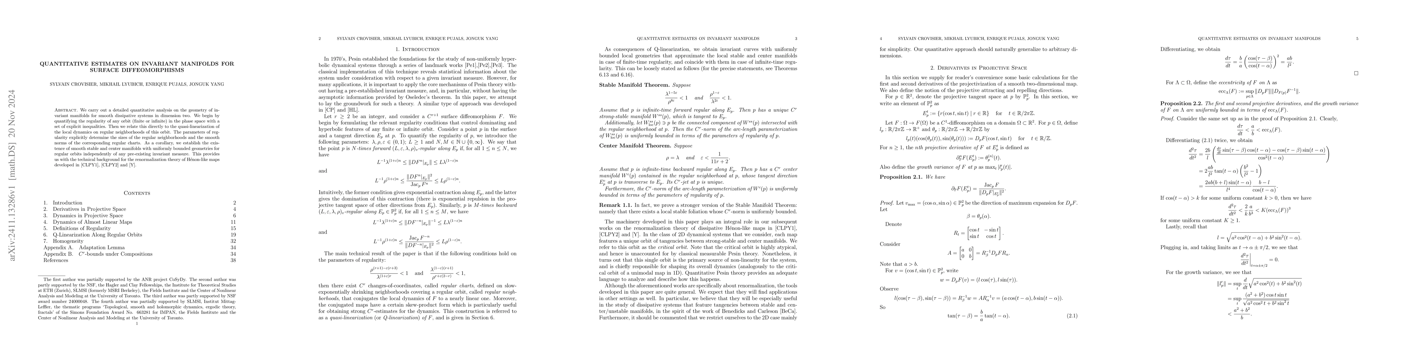 Thumbnail for Quantitative Estimates on Invariant Manifolds for Surface
  Diffeomorphisms