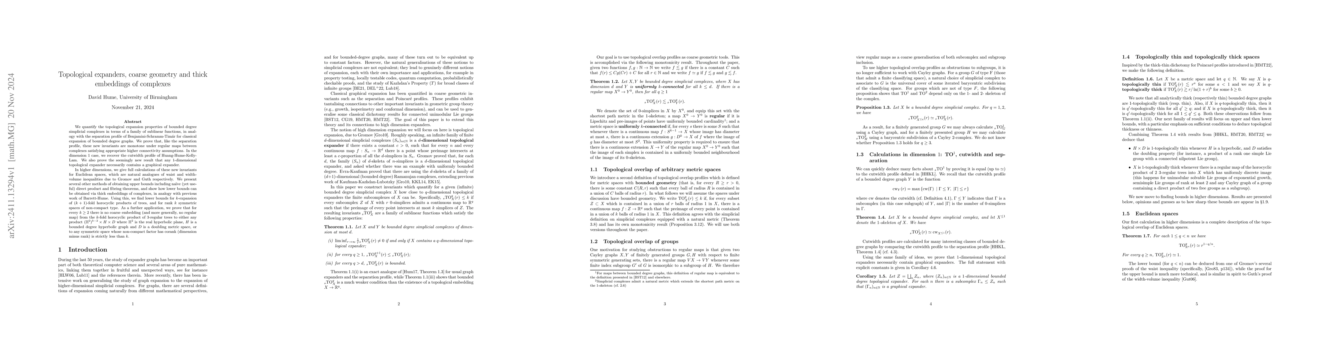 Thumbnail for Topological expanders, coarse geometry and thick embeddings of complexes