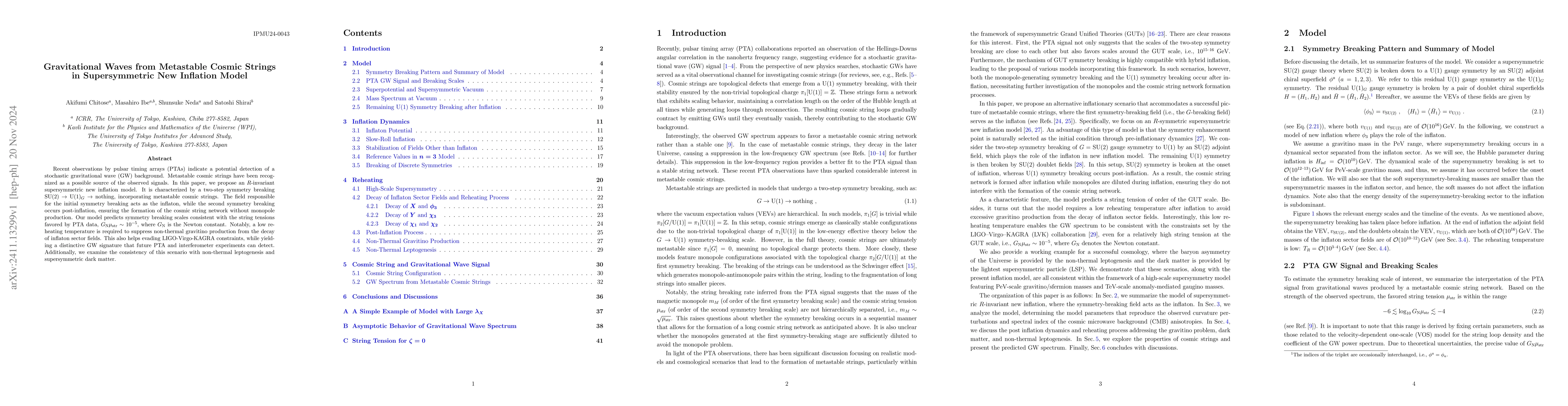 Thumbnail for Gravitational Waves from Metastable Cosmic Strings in Supersymmetric New
  Inflation Model