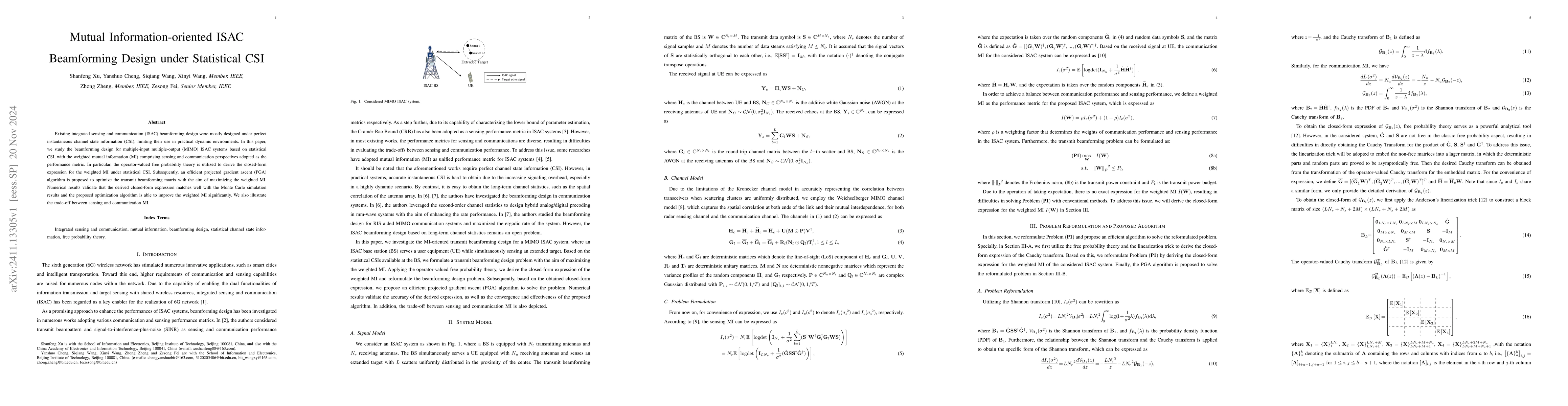 Thumbnail for Mutual Information-oriented ISAC Beamforming Design under Statistical
  CSI