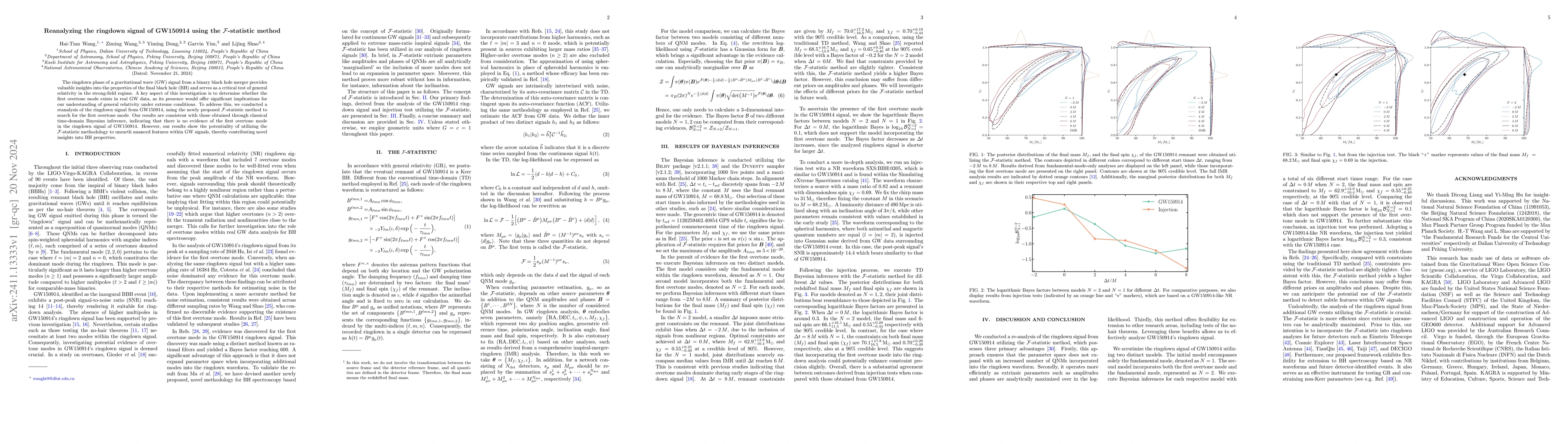 Thumbnail for Reanalyzing the ringdown signal of GW150914 using the F-statistic method