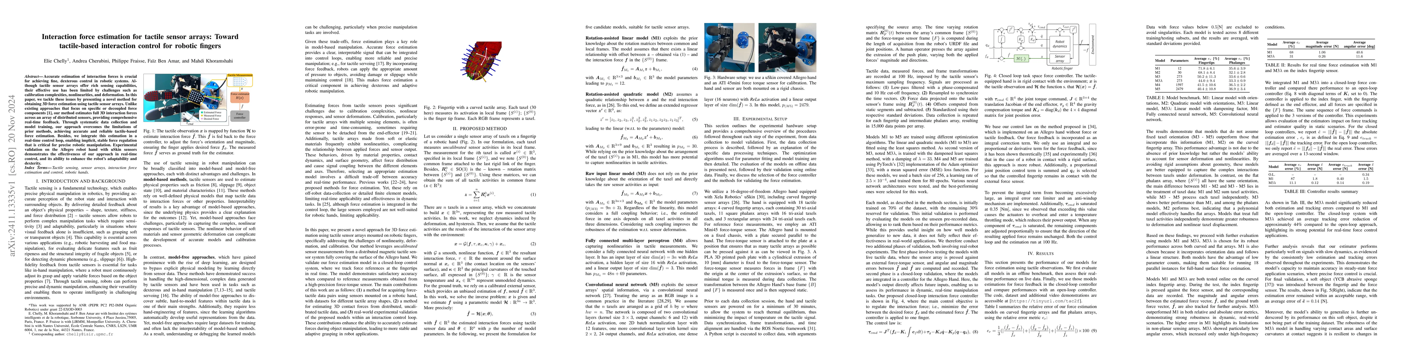 Thumbnail for Interaction force estimation for tactile sensor arrays: Toward
  tactile-based interaction control for robotic fingers