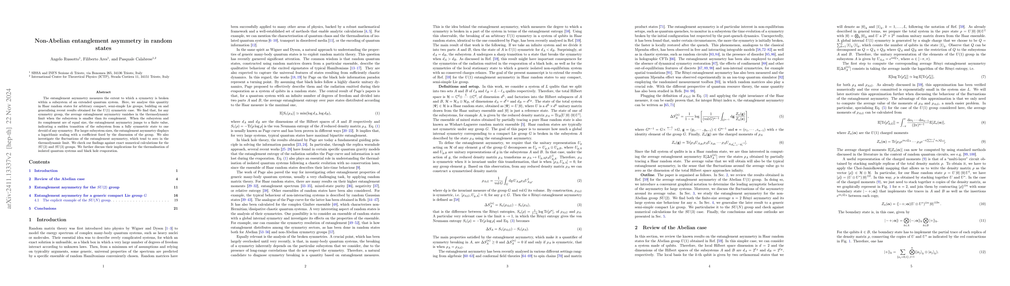 Thumbnail for Non-Abelian entanglement asymmetry in random states