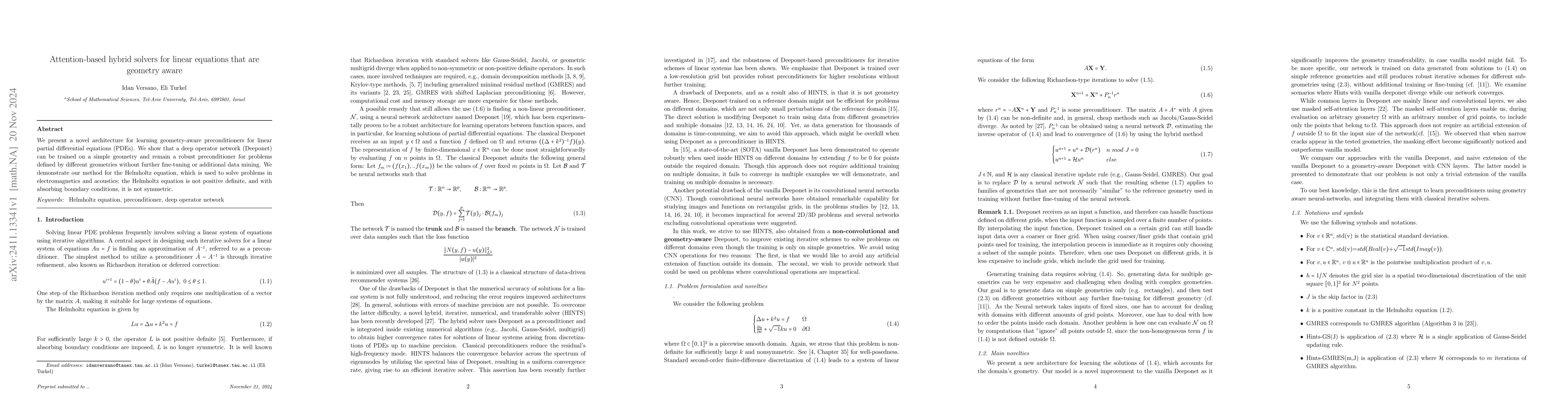 Thumbnail for Attention-based hybrid solvers for linear equations that are geometry
  aware