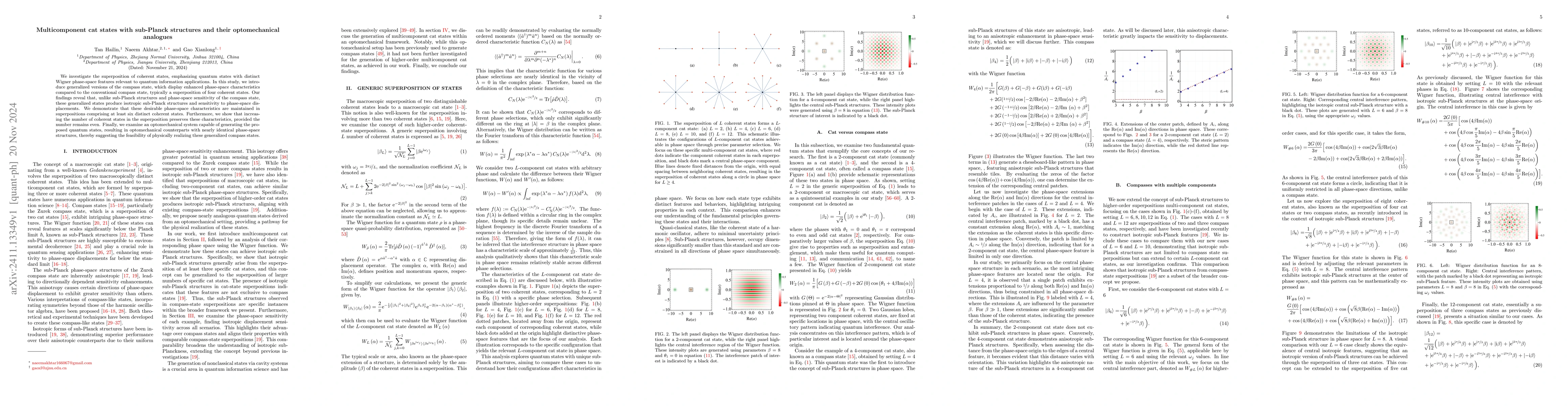 Thumbnail for Multicomponent cat states with sub-Planck structures and their
  optomechanical analogues