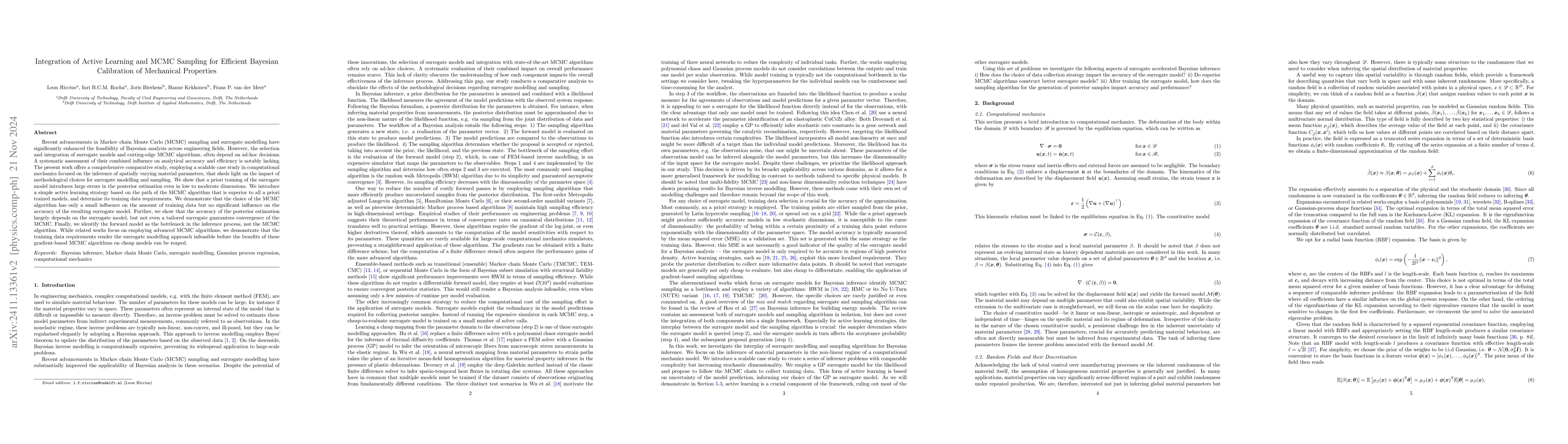 Thumbnail for Integration of Active Learning and MCMC Sampling for Efficient Bayesian
  Calibration of Mechanical Properties
