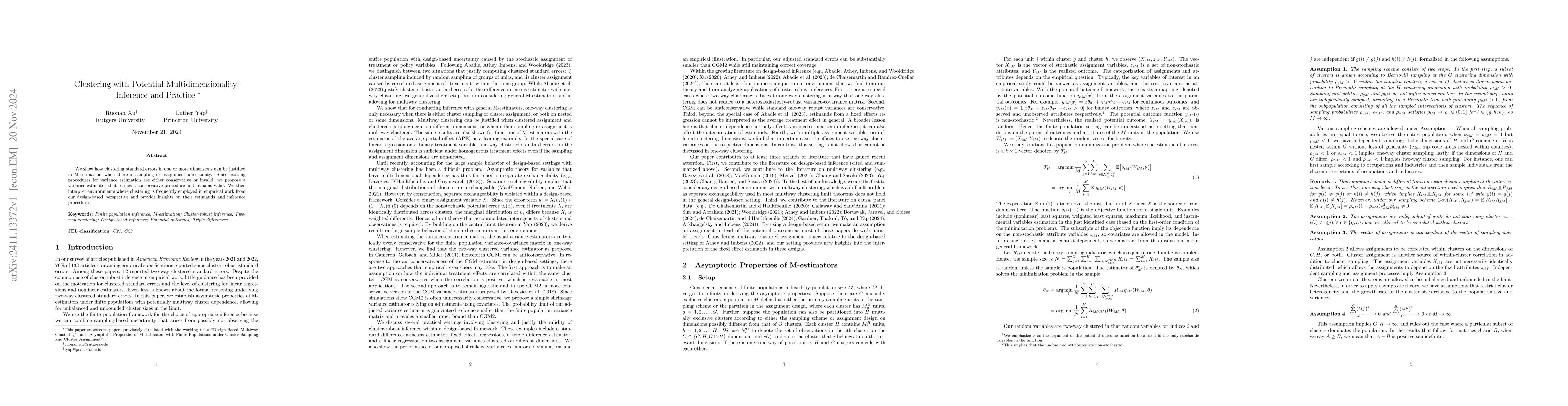 Thumbnail for Clustering with Potential Multidimensionality: Inference and Practice