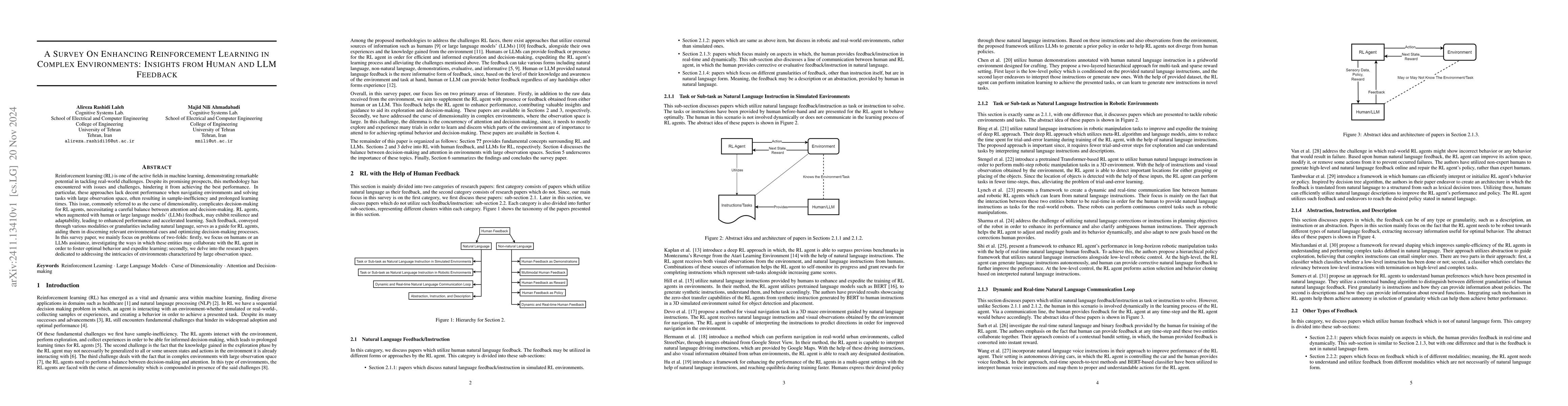 Thumbnail for A Survey On Enhancing Reinforcement Learning in Complex Environments:
  Insights from Human and LLM Feedback