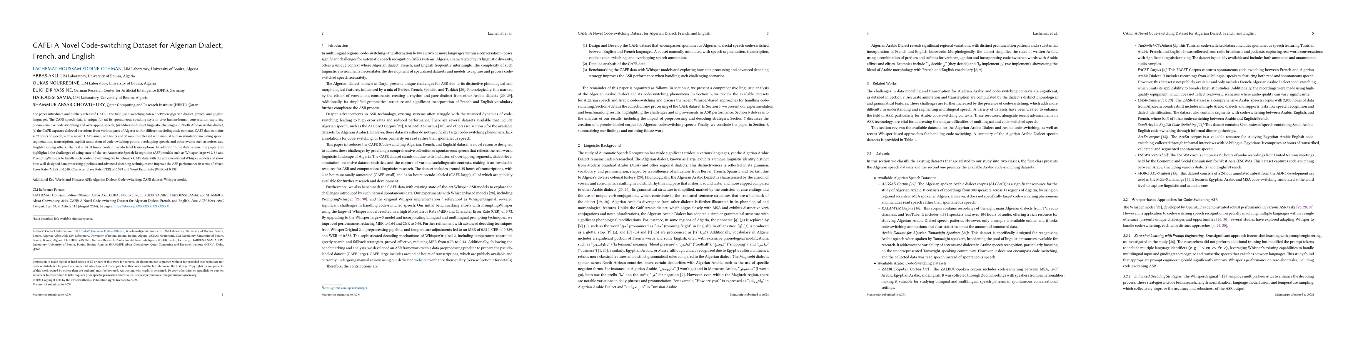 Thumbnail for CAFE A Novel Code switching Dataset for Algerian Dialect French and
  English