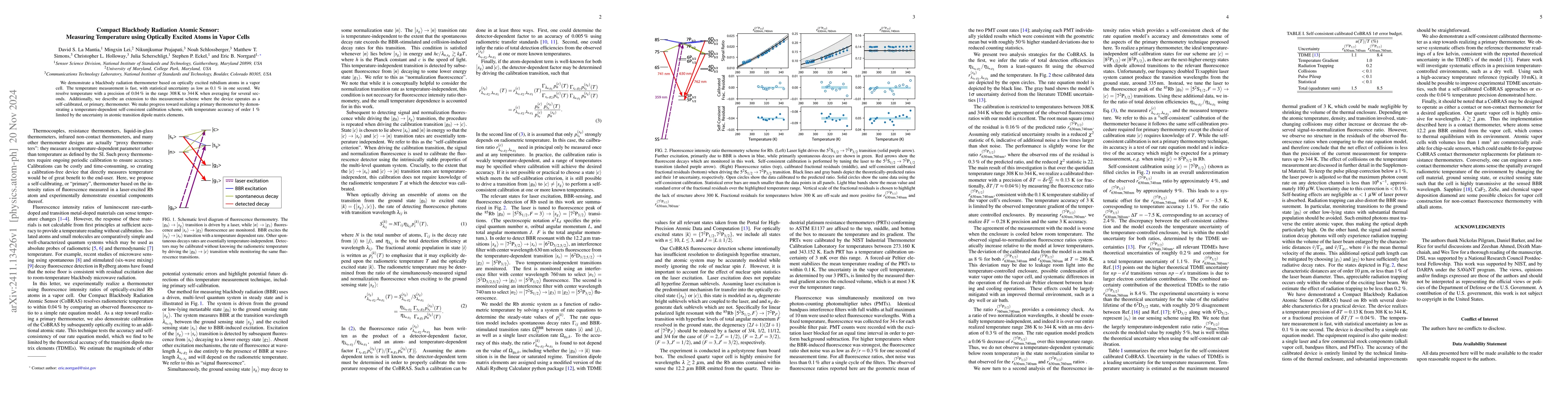 Thumbnail for Compact Blackbody Radiation Atomic Sensor: Measuring Temperature using
  Optically Excited Atoms in Vapor Cells