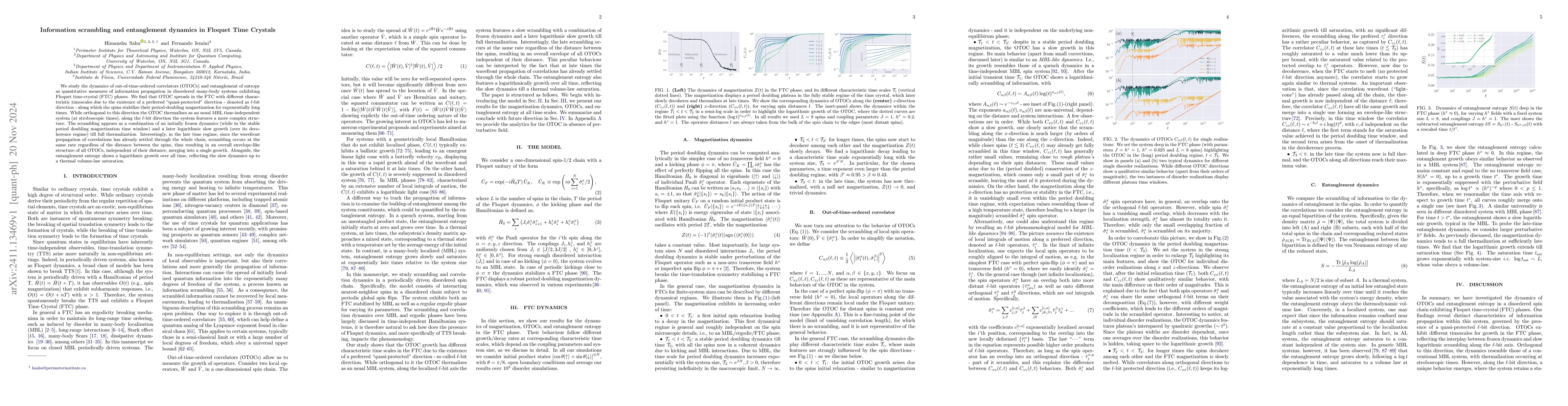Thumbnail for Information scrambling and entanglement dynamics in Floquet Time
  Crystals
