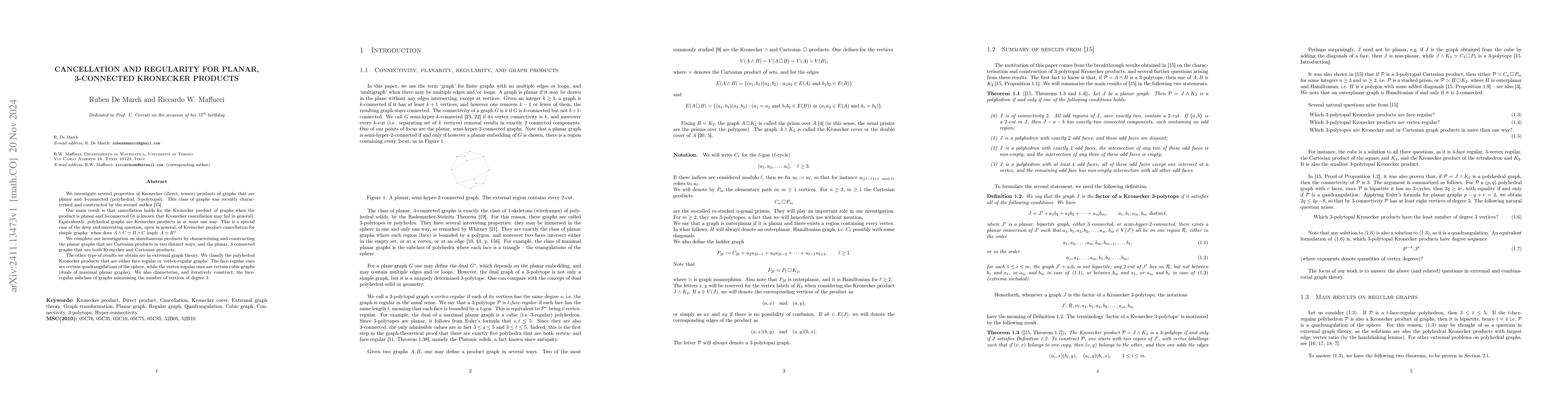 Thumbnail for Cancellation and regularity for planar, 3-connected Kronecker products