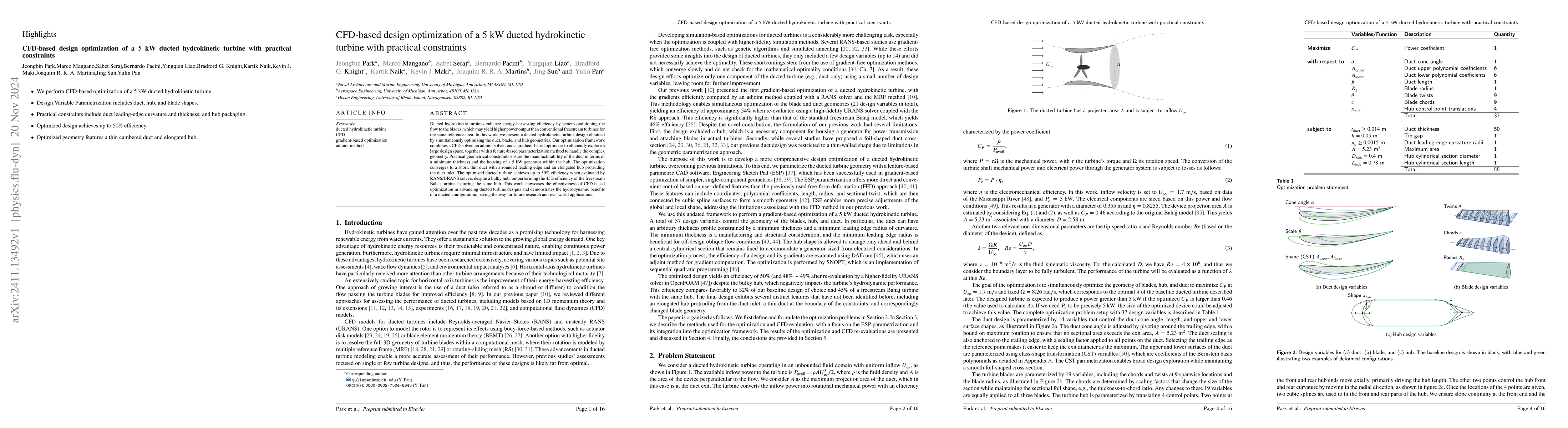 Thumbnail for CFD-based design optimization of a 5 kW ducted hydrokinetic turbine with
  practical constraints