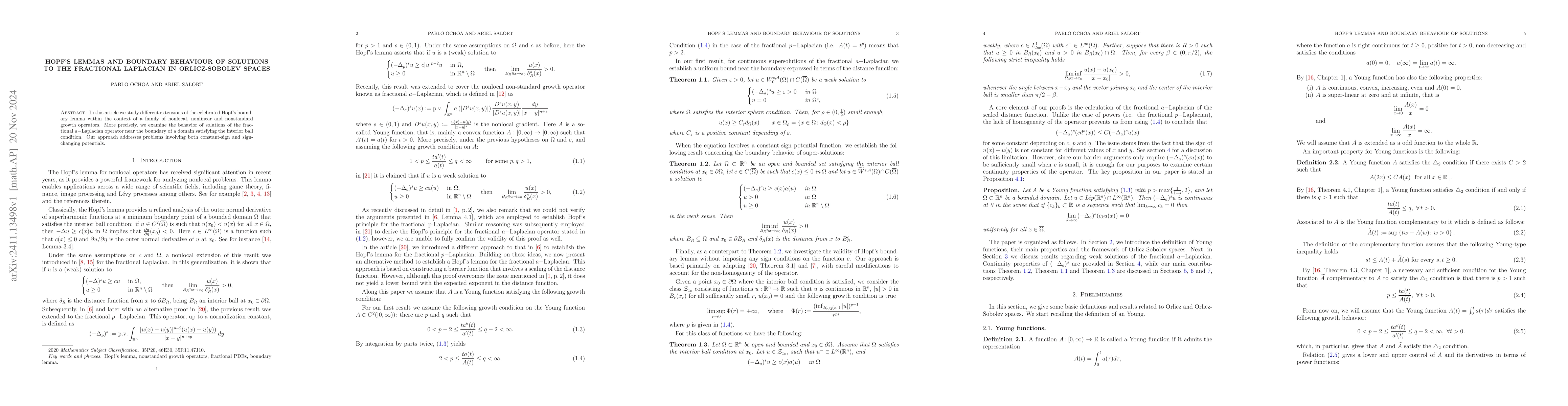 Thumbnail for Hopf's lemmas and boundary behaviour of solutions to the fractional
  Laplacian in Orlicz-Sobolev spaces